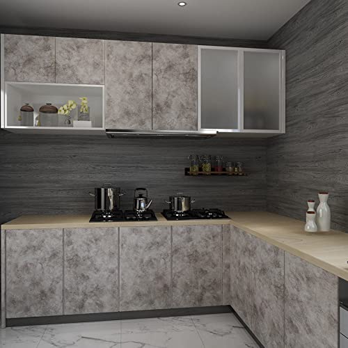 16"×118" Gray Concrete Wallpaper Peel and Stick Contact Paper Limewash White Stone Self Adhesive Waterproof Removable Textured Wall Mural for Living Room Bathroom Garage Basement