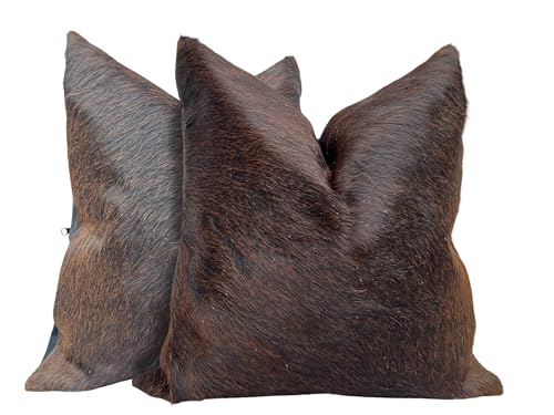 Pack of 2 Set Real Cowhide Genuine Leather Cushion Covers Throw Pillow for Farmhouse Decorations Chair Sofa Living Room Bedroom Decor Hair On Leather Fur 45 Cm 18 Inch MTO1703