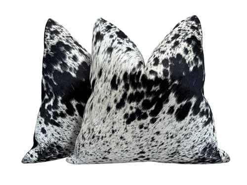 Pack of 2 Set Real Cowhide Genuine Leather Cushion Covers Throw Pillow for Farmhouse Decorations Chair Sofa Living Room Bedroom Decor Hair On Leather Fur 45 Cm 18 Inch MTO1703