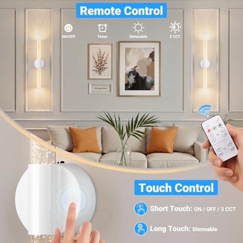 Modern Battery Operated Wall Sconces Set of Two