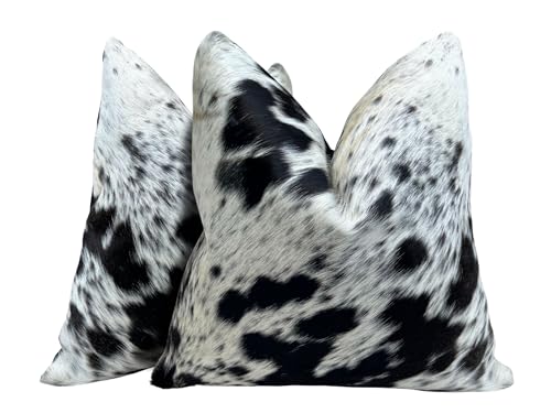 Pack of 2 Set Real Cowhide Genuine Leather Cushion Covers Throw Pillow for Farmhouse Decorations Chair Sofa Living Room Bedroom Decor Hair On Leather Fur 45 Cm 18 Inch MTO1703