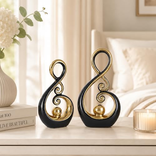 Decor Accent Ceramic Art Mid Century Modern White and Gold Decorations
