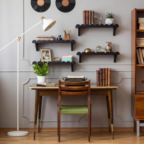 4 Pcs Scalloped Wood Floating Shelves for Wall