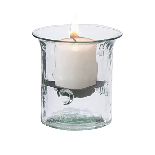 Glass Hurricane Pillar Candle Holder with Rustic Metal Insert