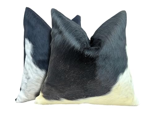Pack of 2 Set Real Cowhide Genuine Leather Cushion Covers Throw Pillow for Farmhouse Decorations Chair Sofa Living Room Bedroom Decor Hair On Leather Fur 45 Cm 18 Inch MTO1703