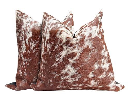 Pack of 2 Set Real Cowhide Genuine Leather Cushion Covers Throw Pillow for Farmhouse Decorations Chair Sofa Living Room Bedroom Decor Hair On Leather Fur 45 Cm 18 Inch MTO1703