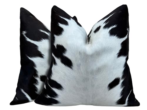Pack of 2 Set Real Cowhide Genuine Leather Cushion Covers Throw Pillow for Farmhouse Decorations Chair Sofa Living Room Bedroom Decor Hair On Leather Fur 45 Cm 18 Inch MTO1703