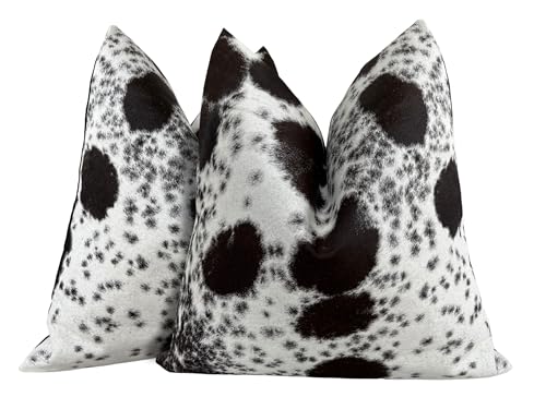 Pack of 2 Set Real Cowhide Genuine Leather Cushion Covers Throw Pillow for Farmhouse Decorations Chair Sofa Living Room Bedroom Decor Hair On Leather Fur 45 Cm 18 Inch MTO1703