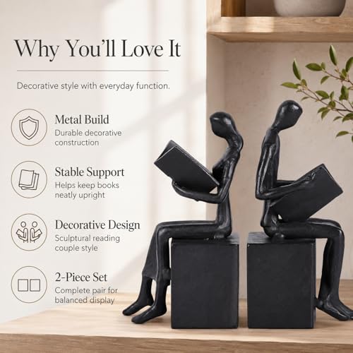 Iron Art Reading Couple Figures Bookends