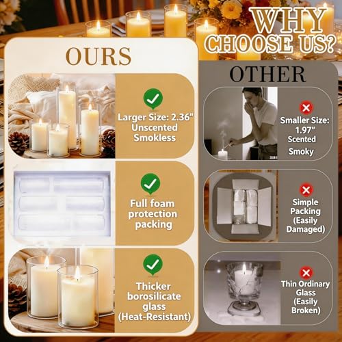 White Pillar Candles with Glass Candle Holders Clear Hurricane Candle Holders Glass Cylinder Vases for Centerpieces Wedding Party