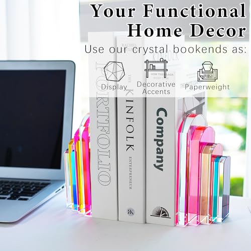 Decorative Crystal Bookends Crystal Glass Bookends for Heavy Books Non