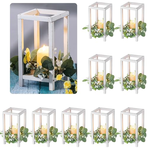 10 Pcs Wooden Wedding Lantern Centerpiece Candle Lantern Table Wooden Candle Holder Decorative for Wedding Party Table Valentine Decor