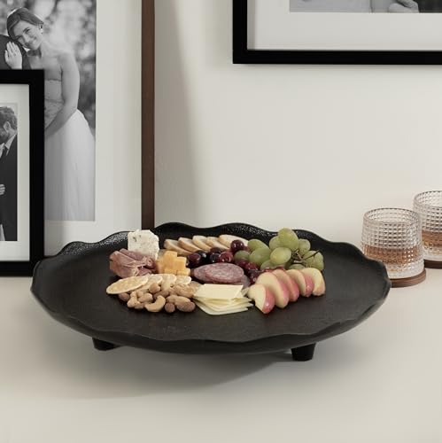 Alessia Modern Decorative Scalloped Round Footed Metal Tray