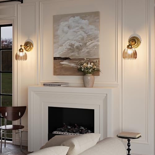 Vintage Battery Operated Wall Sconce with Tulip Glass Lampshade