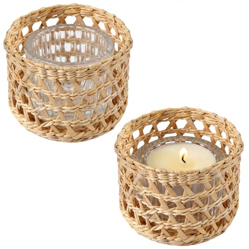 Wicker Rattan Candle Holder Votive Tealight Candle Holder