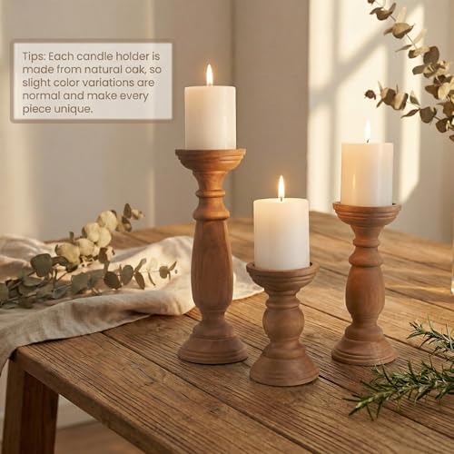Rustic Wooden Pillar Candle Holders Set of 3