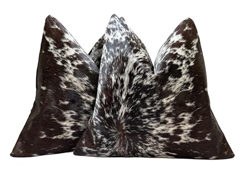 Pack of 2 Set Real Cowhide Genuine Leather Cushion Covers Throw Pillow for Farmhouse Decorations Chair Sofa Living Room Bedroom Decor Hair On Leather Fur 45 Cm 18 Inch MTO1703