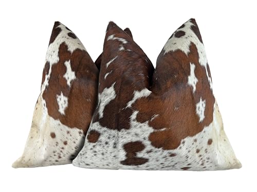 Pack of 2 Set Real Cowhide Genuine Leather Cushion Covers Throw Pillow for Farmhouse Decorations Chair Sofa Living Room Bedroom Decor Hair On Leather Fur 45 Cm 18 Inch MTO1703