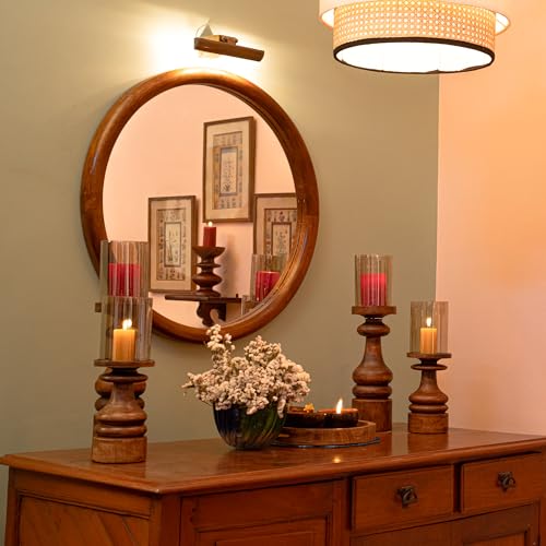 Wooden Hurricane Glass Candle Holder
