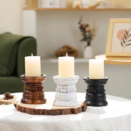 Rustic Acacia Wood Pillar Candle Holder