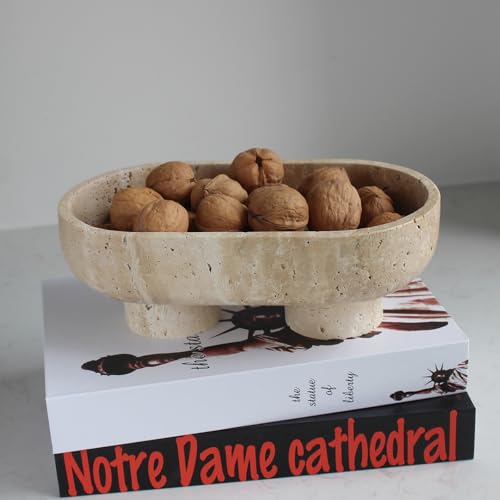 Natural Travertine Round Fruit Bowl for Kitchen Counter
