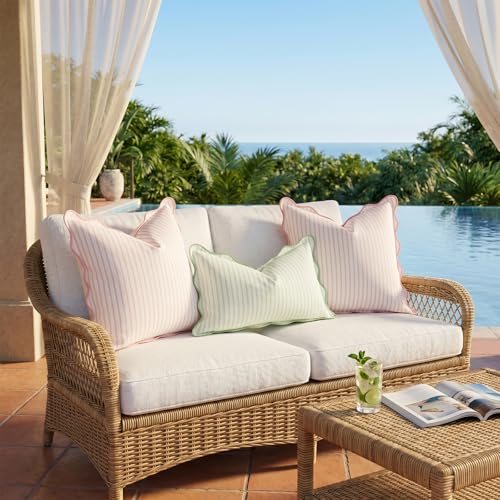 Outdoor Pillow Covers Pack of 2 Striped Scalloped Coastal Farmhouse Water Resistant Throw Pillow Cases Cushion Cover for Patio Decor