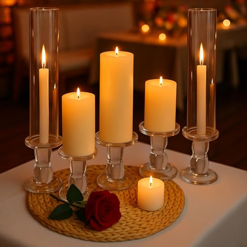 Set Glass Hurricane Pillar Candle Holders Candlestick 12.6"