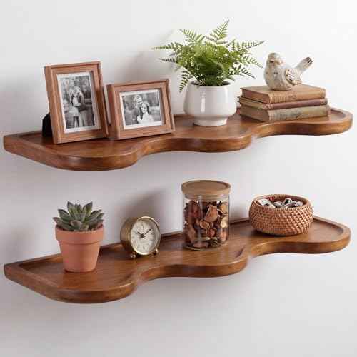 2 Pcs Floating Shelves for Wall Wood Scalloped Floatings Shelf Live Edge Floating Shelves Modern Scalloped Mounted Shelf Farmhouse Wall Decor for Home Bedroom Kitchen