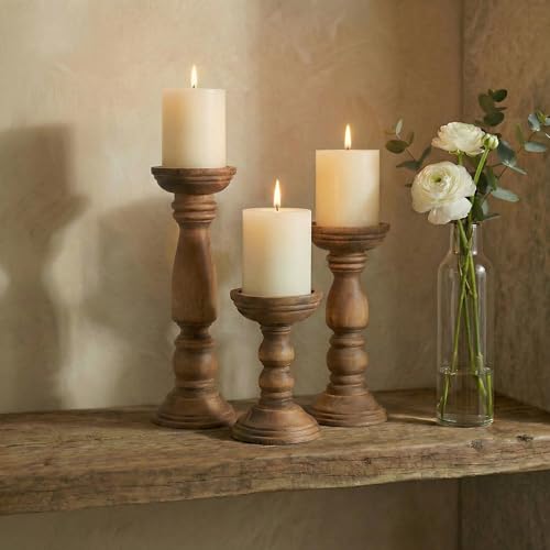 Farmhouse Wooden Candle Holders for Pillar Candles Set of 3