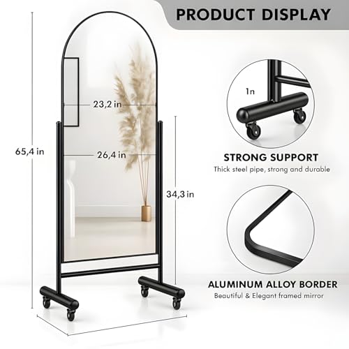 Arched Full Length Rolling Mirror on Wheels