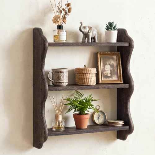 3 Tier Solid Wood Wall Shelf