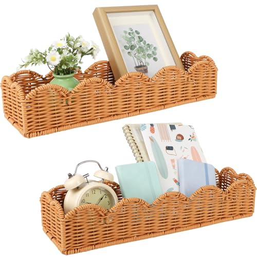 Nursery Book Shelves Scalloped Rattan Wall Shelf 15.8 Inch Wall Mounted Floating Bookshelve for Nursery Room Bedroom