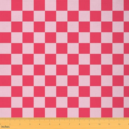 Pink Red Gingham Fabric by The Yard Checkered Soft Flannel Polyester Fabrics for Chairs Sofa