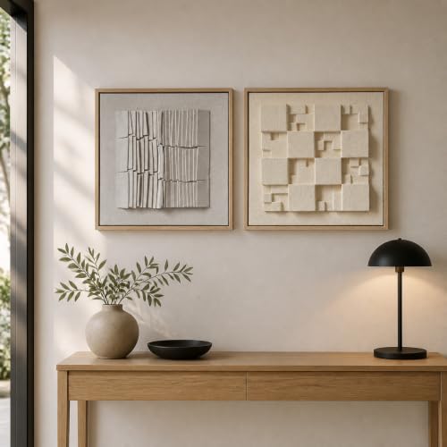 Modern Abstract Wall Art Bedroom Framed 3D Beige White