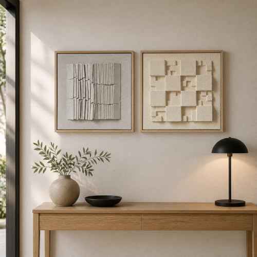 Modern Abstract Wall Art Bedroom Framed 3D Beige White