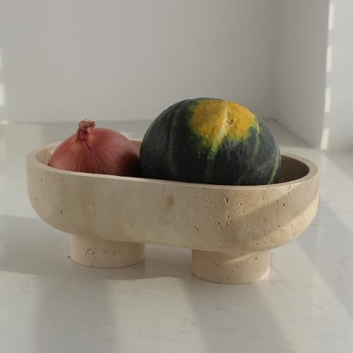 Natural Travertine Round Fruit Bowl for Kitchen Counter
