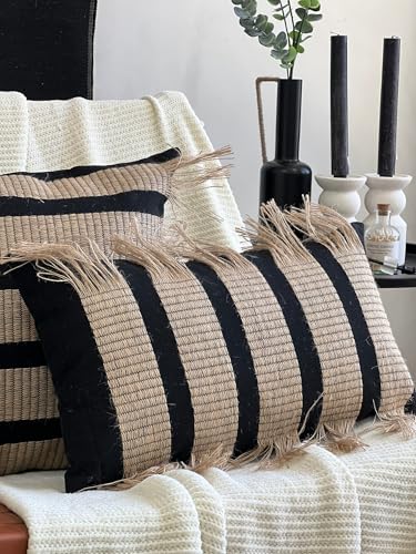 Handwoven Jute Cotton Striped Pillow Covers