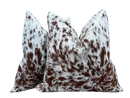 Pack of 2 Set Real Cowhide Genuine Leather Cushion Covers Throw Pillow for Farmhouse Decorations Chair Sofa Living Room Bedroom Decor Hair On Leather Fur 45 Cm 18 Inch MTO1703