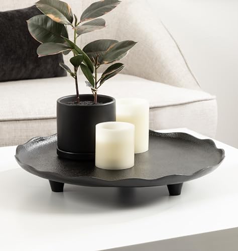 Alessia Modern Decorative Scalloped Round Footed Metal Tray