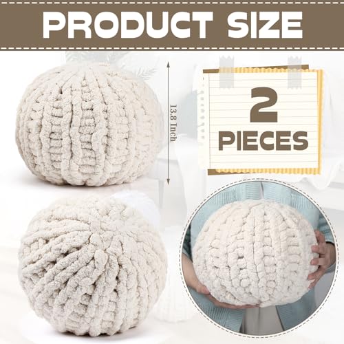 2 Pcs Round Knot Pillows Gift 13.8 Inch Chunky Knitted Throw