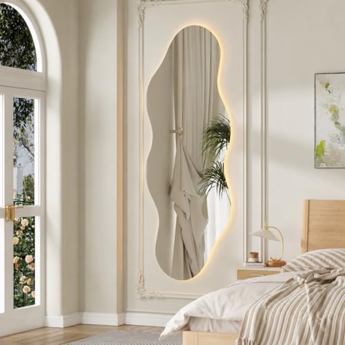 Full Length Mirror 63"x24" Irregular Wall Mirror Frameless for Living Room Bathroom Bedroom Entryway Decor
