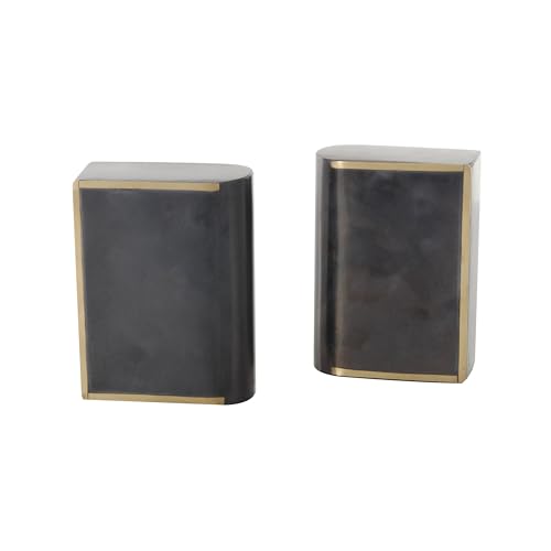 Marble Curved Rectangular Bookends with Gold Accents
