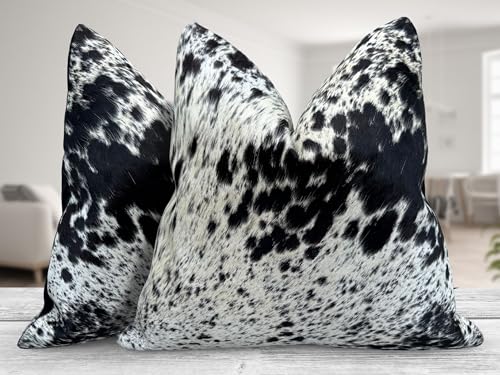 Pack of 2 Set Real Cowhide Genuine Leather Cushion Covers Throw Pillow for Farmhouse Decorations Chair Sofa Living Room Bedroom Decor Hair On Leather Fur 45 Cm 18 Inch MTO1703