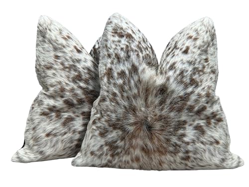 Pack of 2 Set Real Cowhide Genuine Leather Cushion Covers Throw Pillow for Farmhouse Decorations Chair Sofa Living Room Bedroom Decor Hair On Leather Fur 45 Cm 18 Inch MTO1703