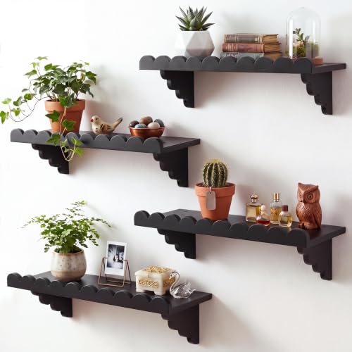 4 Pcs Scalloped Wood Floating Shelves for Wall