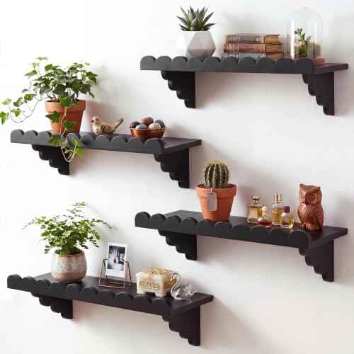 4 Pcs Scalloped Wood Floating Shelves for Wall