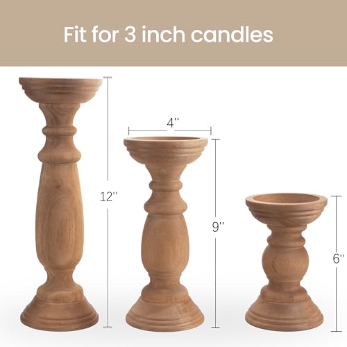 Rustic Wooden Pillar Candle Holders Set of 3