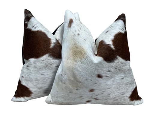 Pack of 2 Set Real Cowhide Genuine Leather Cushion Covers Throw Pillow for Farmhouse Decorations Chair Sofa Living Room Bedroom Decor Hair On Leather Fur 45 Cm 18 Inch MTO1703