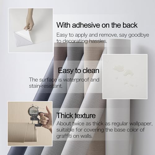 Wallpaper Grasscloth Peel and Stick Wallpaper Fabric Textured Contact Paper Faux Linen Wallpaper Vintage Matte Frosted Waterproof Wallpaper for Bedroom Bathroom Kitchen