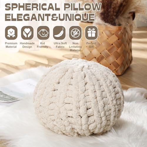 2 Pcs Round Knot Pillows Gift 13.8 Inch Chunky Knitted Throw